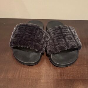 Givenchy Black Fuzzy Slippers